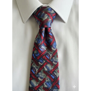 J Garcia red blue grey woven pattern silk tie - 56.5"